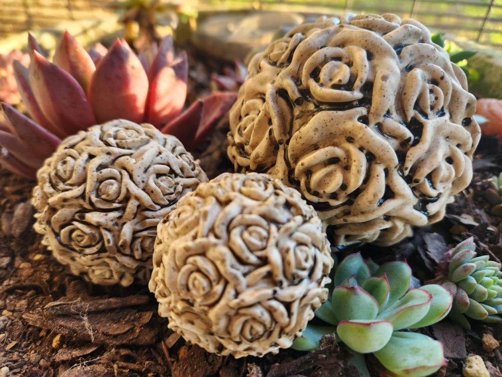 Hand cast rose spheres - set of 3
